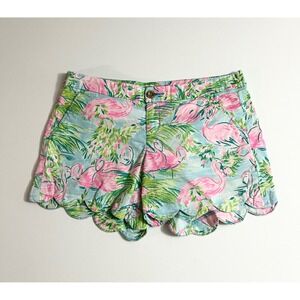 Lilly Pulitzer Buttercup Scallop Hem Shorts Flamingo Tropical Pink Blue Size 10